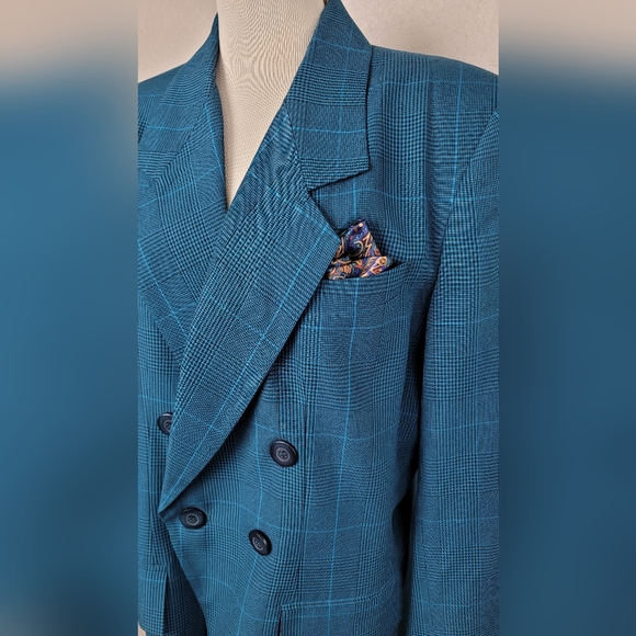 Valentino Teal Men's Double Breasted Blazer with Kerchief L - Picture 5 of 9